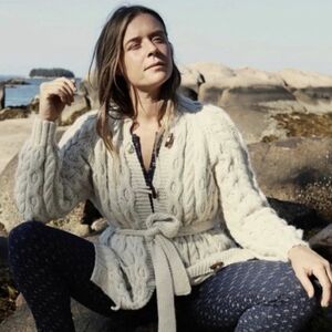 Doen Brighton Baby Alpaca Hand Knit Cable Knit Cardigan Sweater Cream M